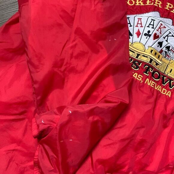 Vintage VTG 90s 80s Poker Windbreaker Bomber Jacket Coat Red L - Picture 3 of 8